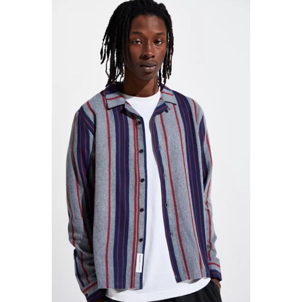 NATIVE YOUTH Mens Signal Button Down Shirt Small Grey Striped Long Sleeve NWT